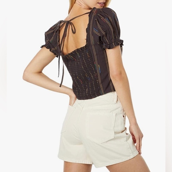 Free People Serotonin Corset short sleeve tie on back printed allover top - Picture 2 of 10